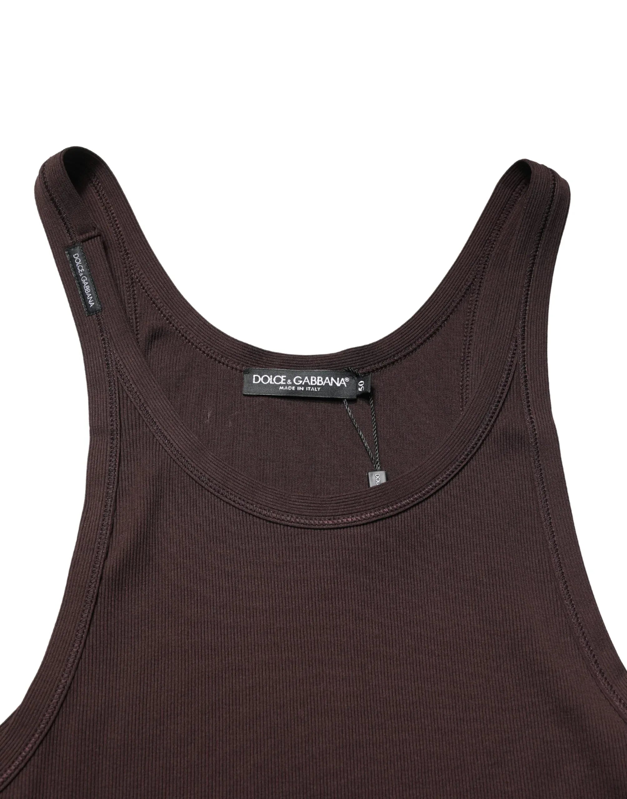 Dolce & Gabbana Brown Sleeveless Round Neck Tank Top T-shirt - Zeiniez