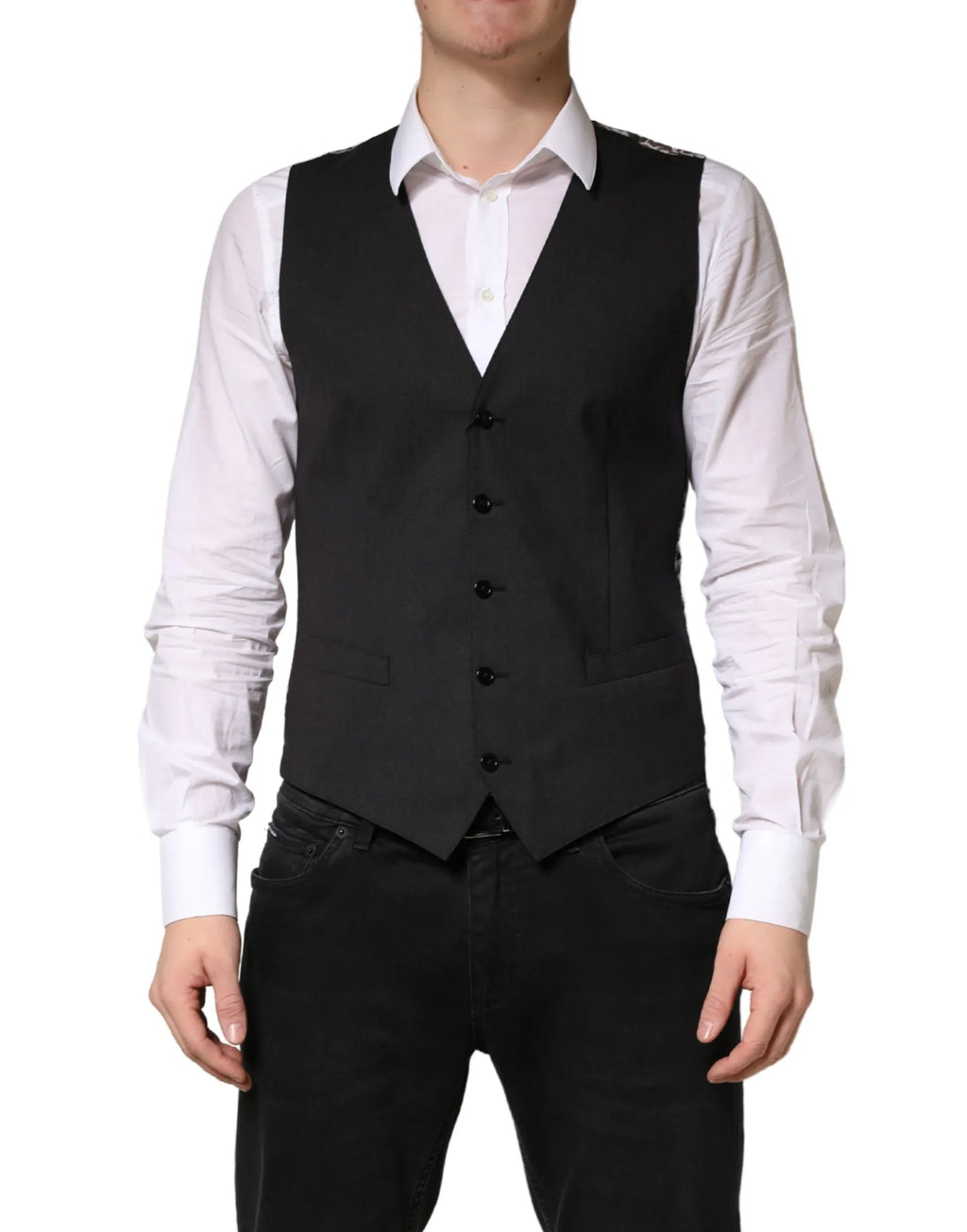 Dolce & Gabbana Black Wool Dress Men Formal Waistcoat Vest - Zeiniez