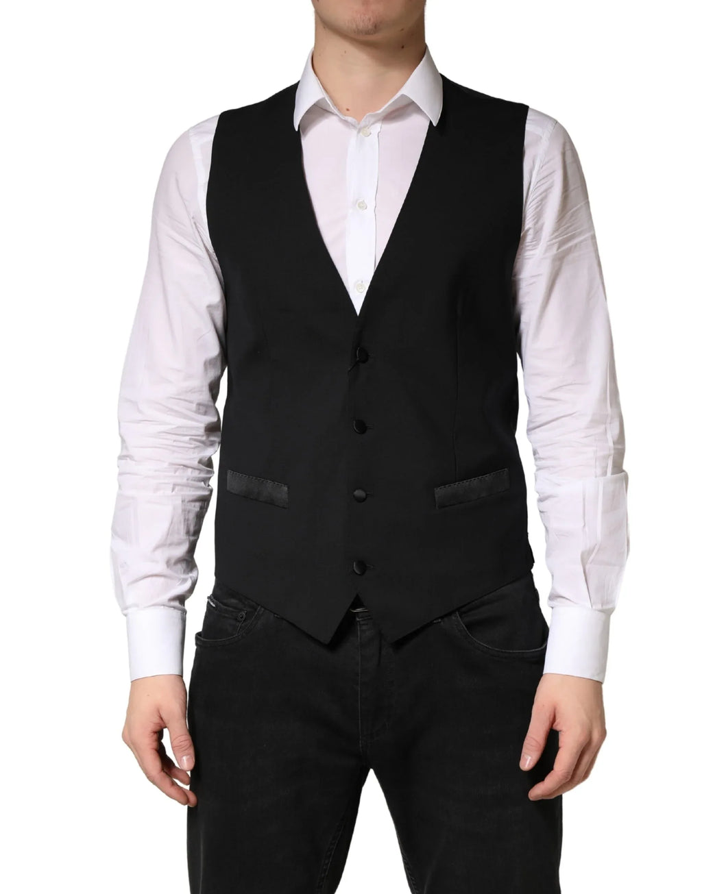 Dolce & Gabbana Black Wool Dress Men Formal Waistcoat Vest - Zeiniez