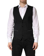 Dolce & Gabbana Black Wool Dress Men Formal Waistcoat Vest - Zeiniez
