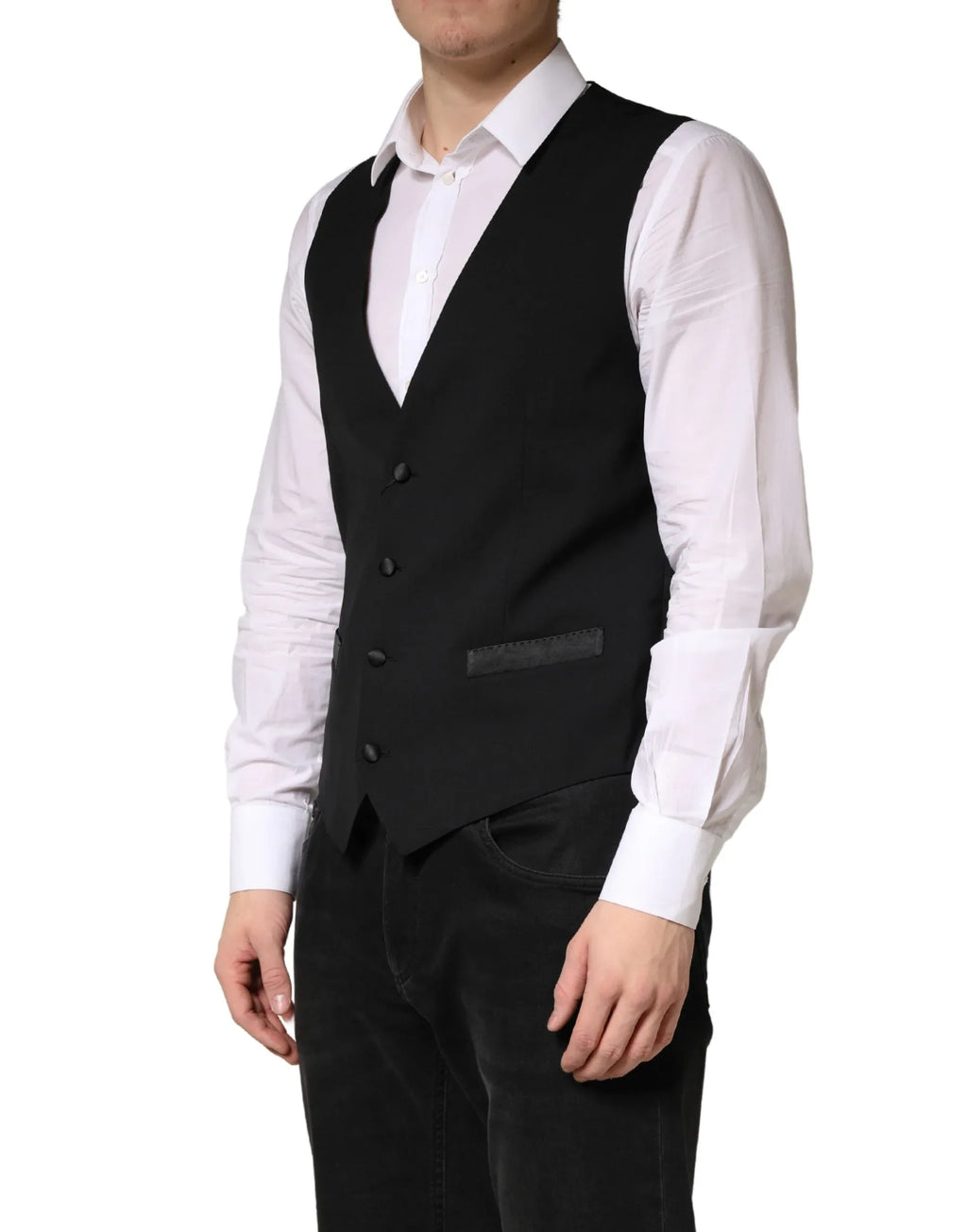 Dolce & Gabbana Black Wool Dress Men Formal Waistcoat Vest - Zeiniez