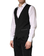 Dolce & Gabbana Black Wool Dress Men Formal Waistcoat Vest - Zeiniez