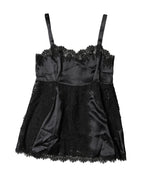 Dolce & Gabbana Black Silk Lace Trim Lingerie Top Underwear