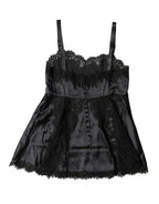 Dolce & Gabbana Black Silk Lace Trim Lingerie Top Underwear - Zeiniez