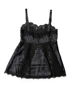 Dolce & Gabbana Black Silk Lace Trim Lingerie Top Underwear