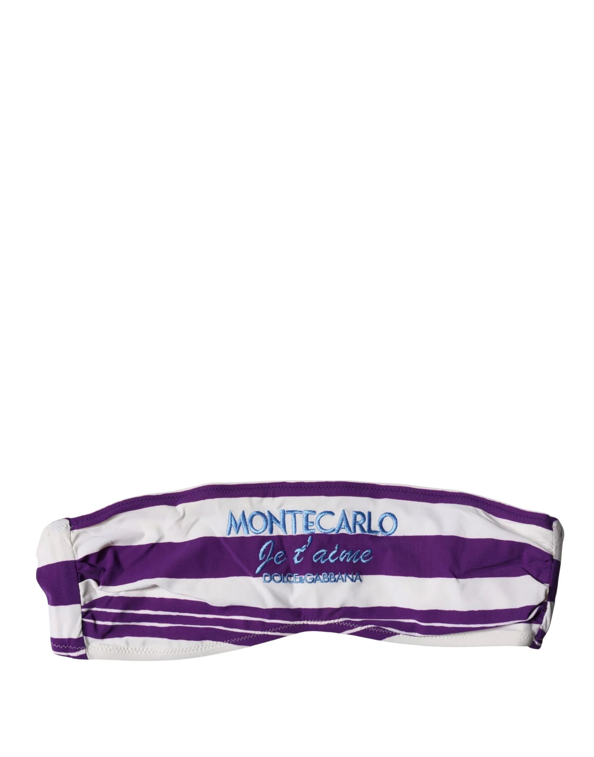 Dolce & Gabbana Purple White Stripes Nylon Bandeau Swimwear - Zeiniez