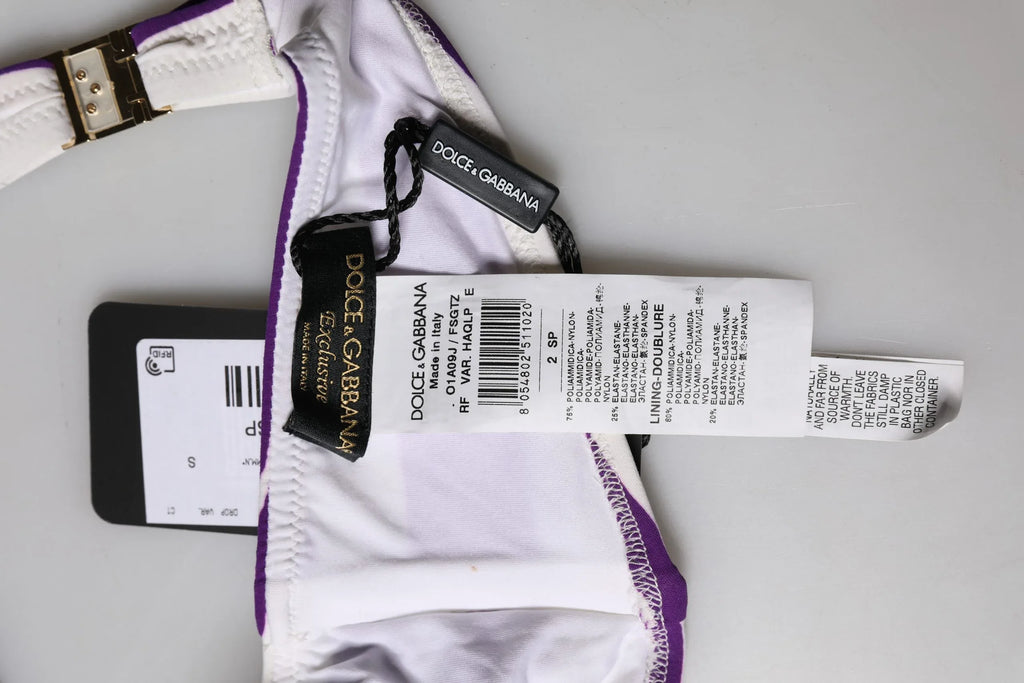 Dolce & Gabbana Purple White Stripes Nylon Bandeau Swimwear - Zeiniez
