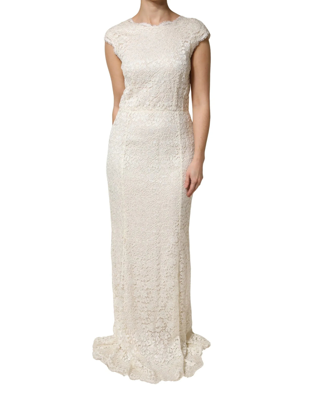 Dolce & Gabbana White Lace Viscose Sheath Long Gown Dress - Zeiniez