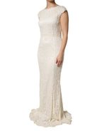 Dolce & Gabbana White Lace Viscose Sheath Long Gown Dress - Zeiniez