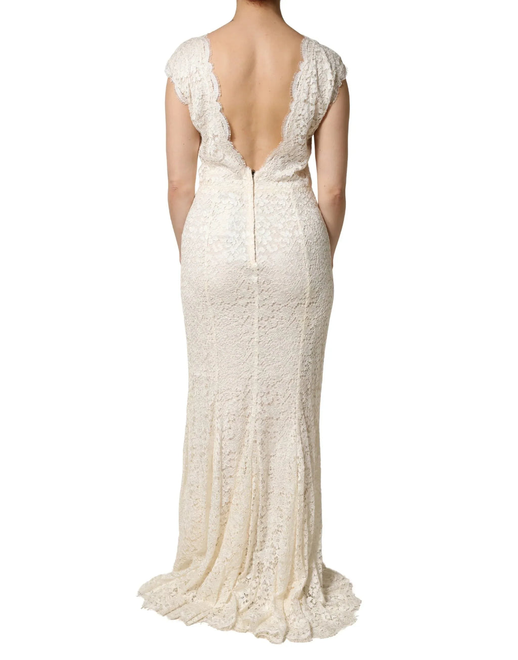 Dolce & Gabbana White Lace Viscose Sheath Long Gown Dress - Zeiniez