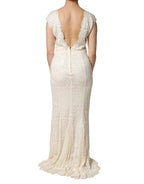 Dolce & Gabbana White Lace Viscose Sheath Long Gown Dress - Zeiniez