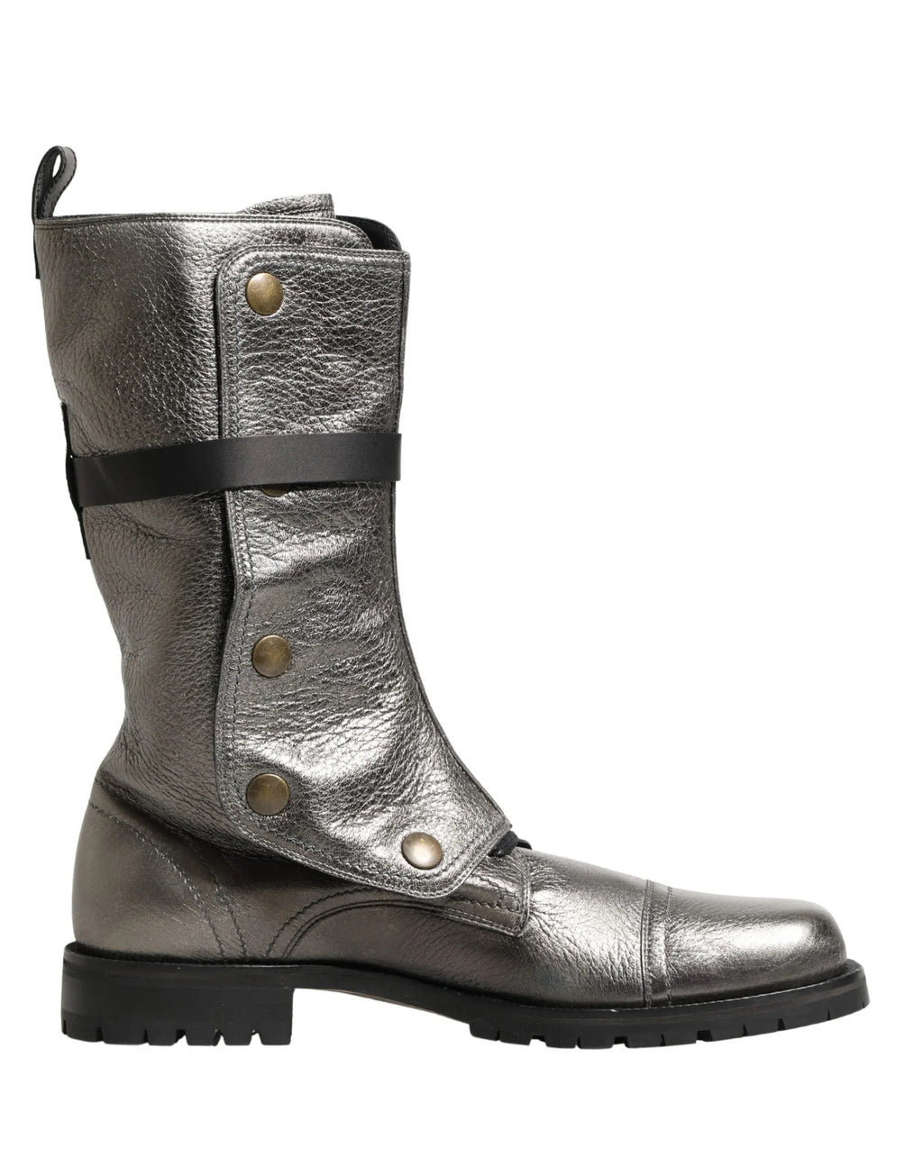 Dolce & Gabbana Metallic Silver Combat Biker Mid Calf Boots Shoes - Zeiniez