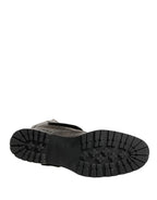 Dolce & Gabbana Metallic Silver Combat Biker Mid Calf Boots Shoes - Zeiniez