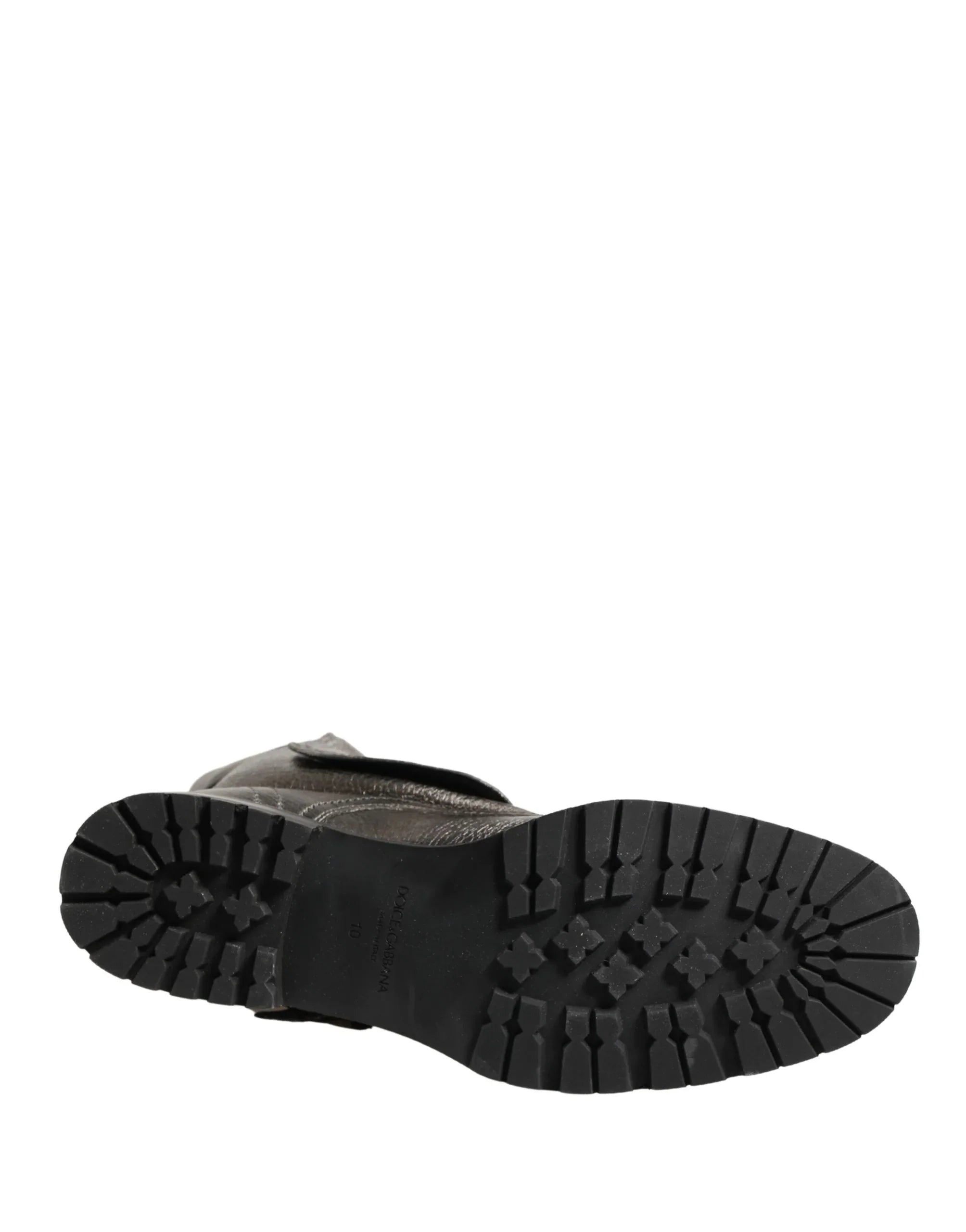 Dolce & Gabbana Metallic Silver Combat Biker Mid Calf Boots Shoes - Zeiniez