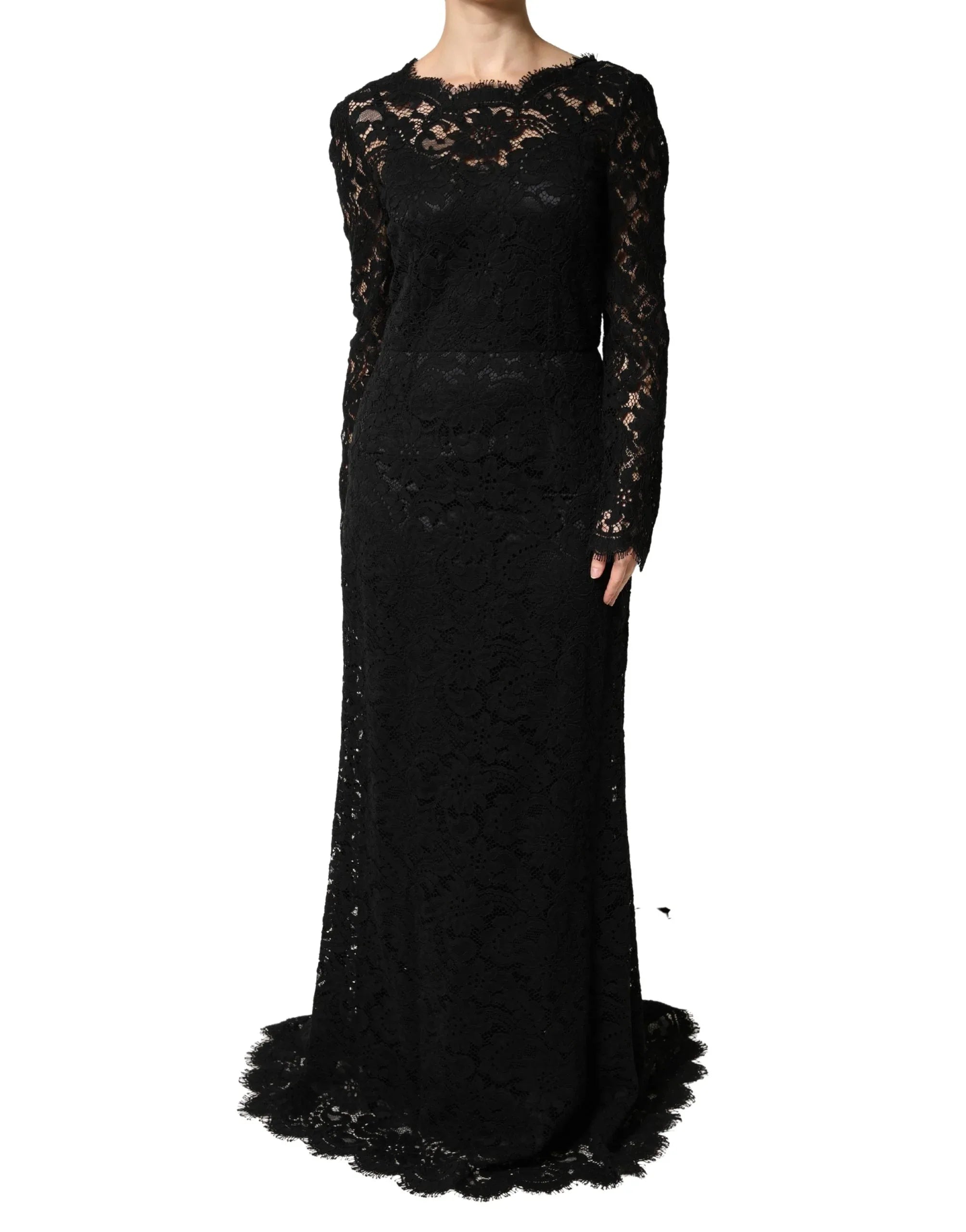 Dolce & Gabbana Black Lace Long Sleeves Cotton Maxi Dress - Zeiniez
