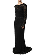 Dolce & Gabbana Black Lace Long Sleeves Cotton Maxi Dress - Zeiniez