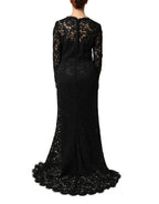 Dolce & Gabbana Black Lace Long Sleeves Cotton Maxi Dress - Zeiniez