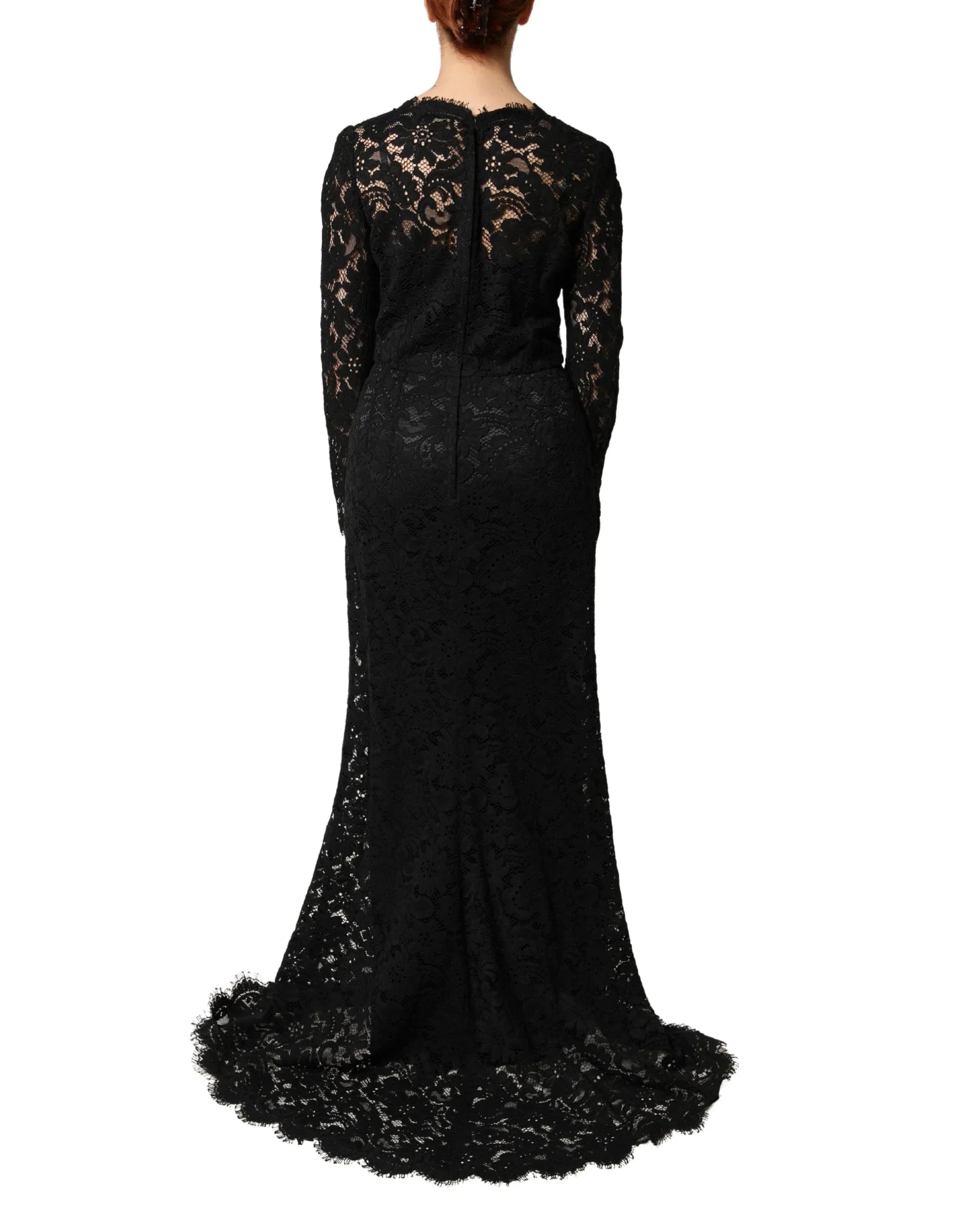 Dolce & Gabbana Black Lace Long Sleeves Cotton Maxi Dress - Zeiniez