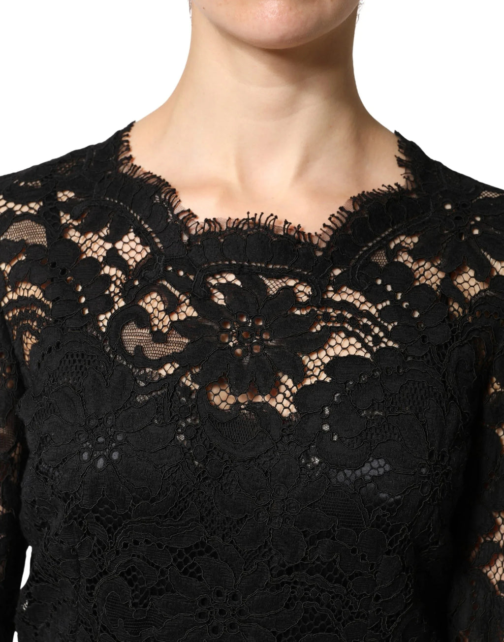 Dolce & Gabbana Black Lace Long Sleeves Cotton Maxi Dress - Zeiniez