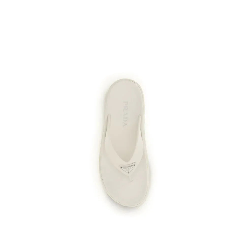 Prada White Rubber Flip-Flop Sandals - Zeiniez