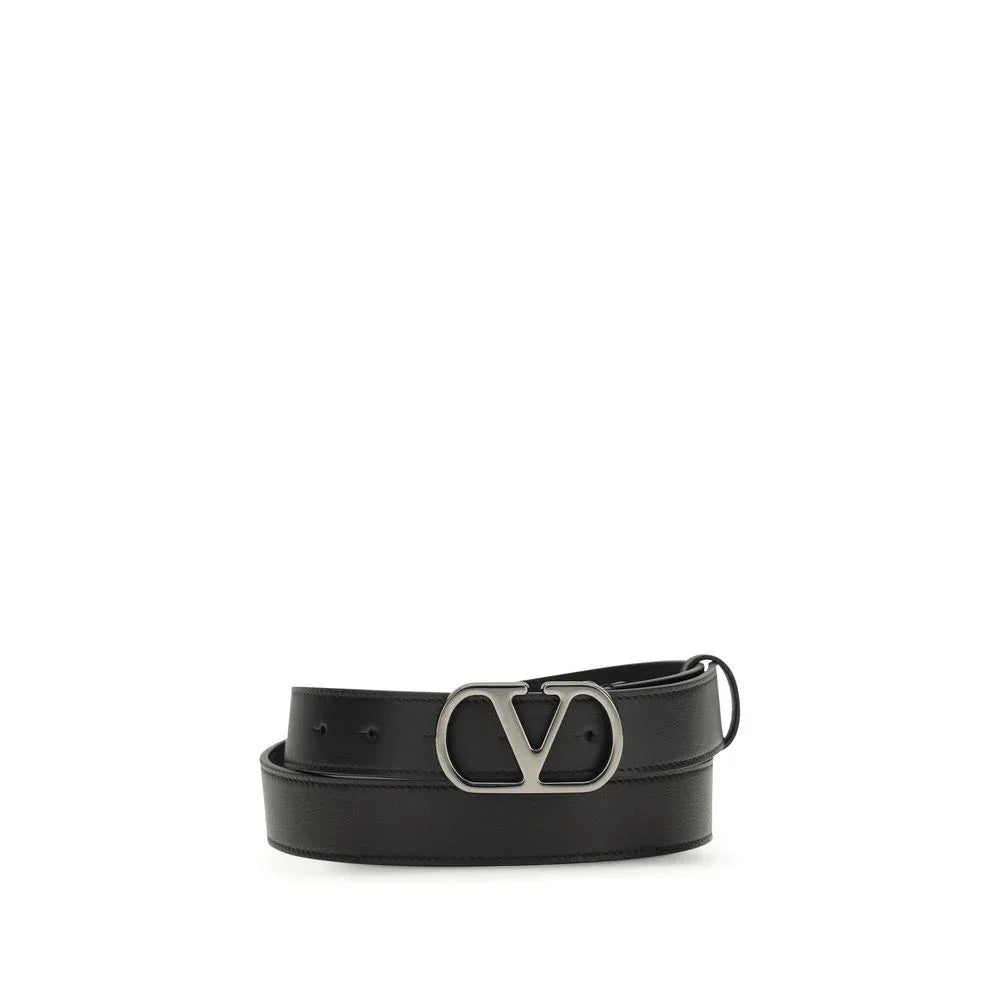 Valentino Garavani Black Calf Leather Bos Taurus Regular Belt - Zeiniez