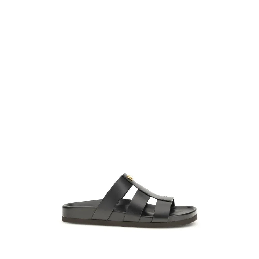 Valentino Garavani Black Calf Leather Bos Taurus Sandals - Zeiniez