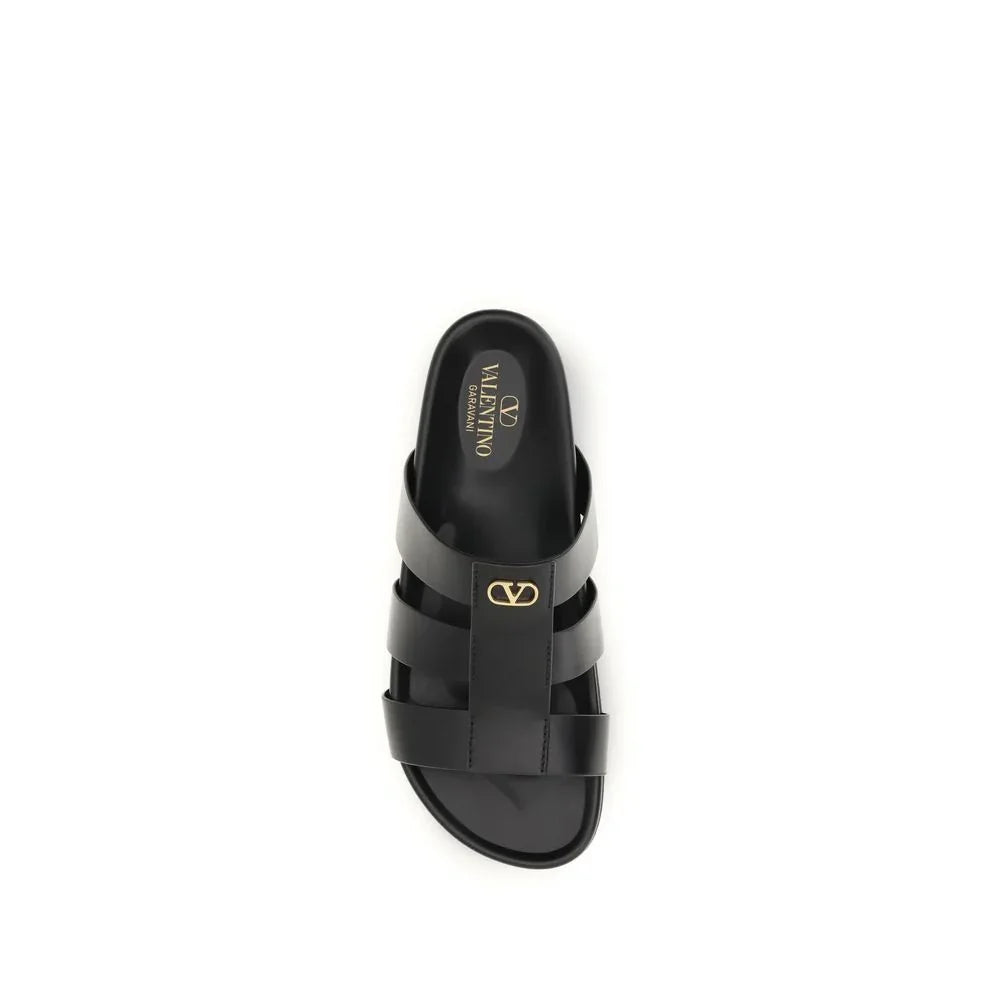 Valentino Garavani Black Calf Leather Bos Taurus Sandals - Zeiniez