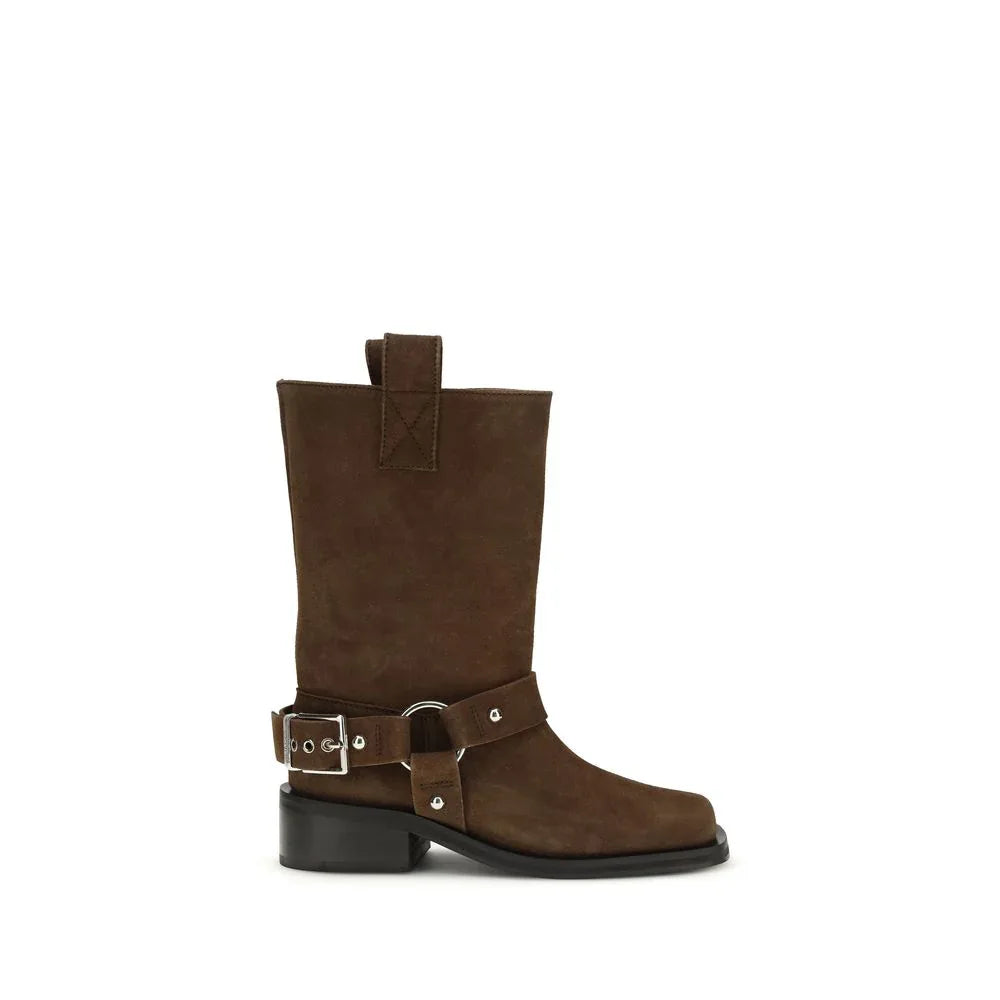 Ganni Brown Calf Leather Bos Taurus Lace-Up Boots - Zeiniez