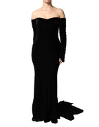 Dolce & Gabbana Black Off Shoulder Bodycon Long Gown Dress - Zeiniez