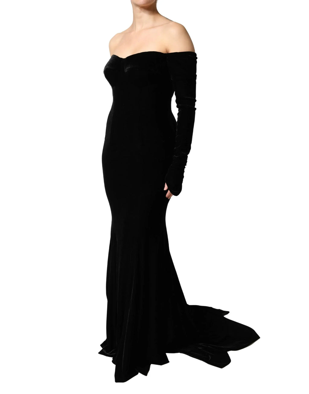Dolce & Gabbana Black Off Shoulder Bodycon Long Gown Dress - Zeiniez