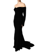 Dolce & Gabbana Black Off Shoulder Bodycon Long Gown Dress - Zeiniez