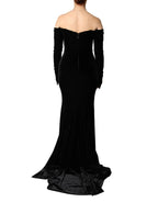 Dolce & Gabbana Black Off Shoulder Bodycon Long Gown Dress - Zeiniez