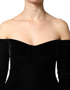 Dolce & Gabbana Black Off Shoulder Bodycon Long Gown Dress - Zeiniez