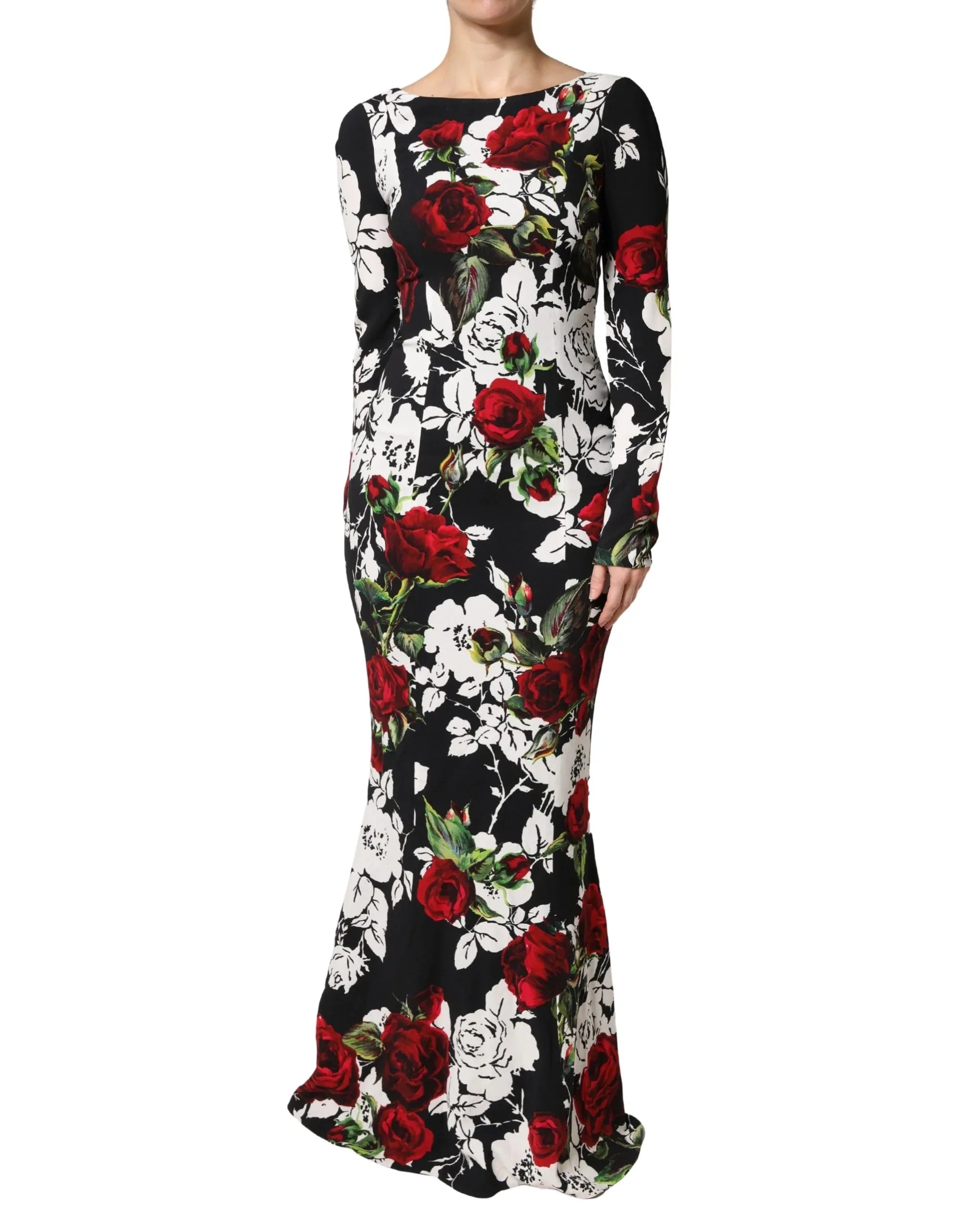 Dolce & Gabbana Black Floral Viscose Bodycon Long Gown Dress - Zeiniez