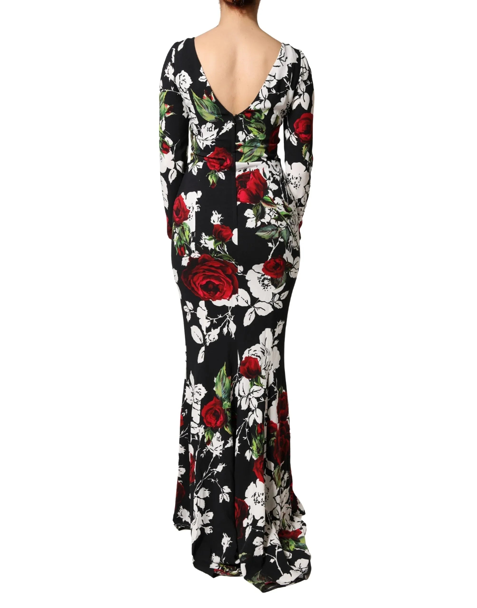 Dolce & Gabbana Black Floral Viscose Bodycon Long Gown Dress - Zeiniez