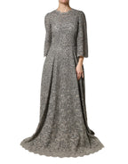 Dolce & Gabbana Gray Lace Long Sleeves Cotton Maxi Dress - Zeiniez
