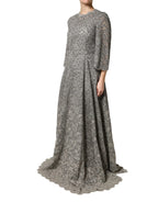 Dolce & Gabbana Gray Lace Long Sleeves Cotton Maxi Dress - Zeiniez