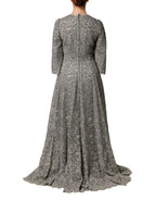 Dolce & Gabbana Gray Lace Long Sleeves Cotton Maxi Dress - Zeiniez