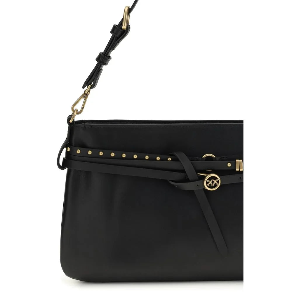 PINKO Black Calf Leather Bos Taurus Shoulder Bag - Zeiniez