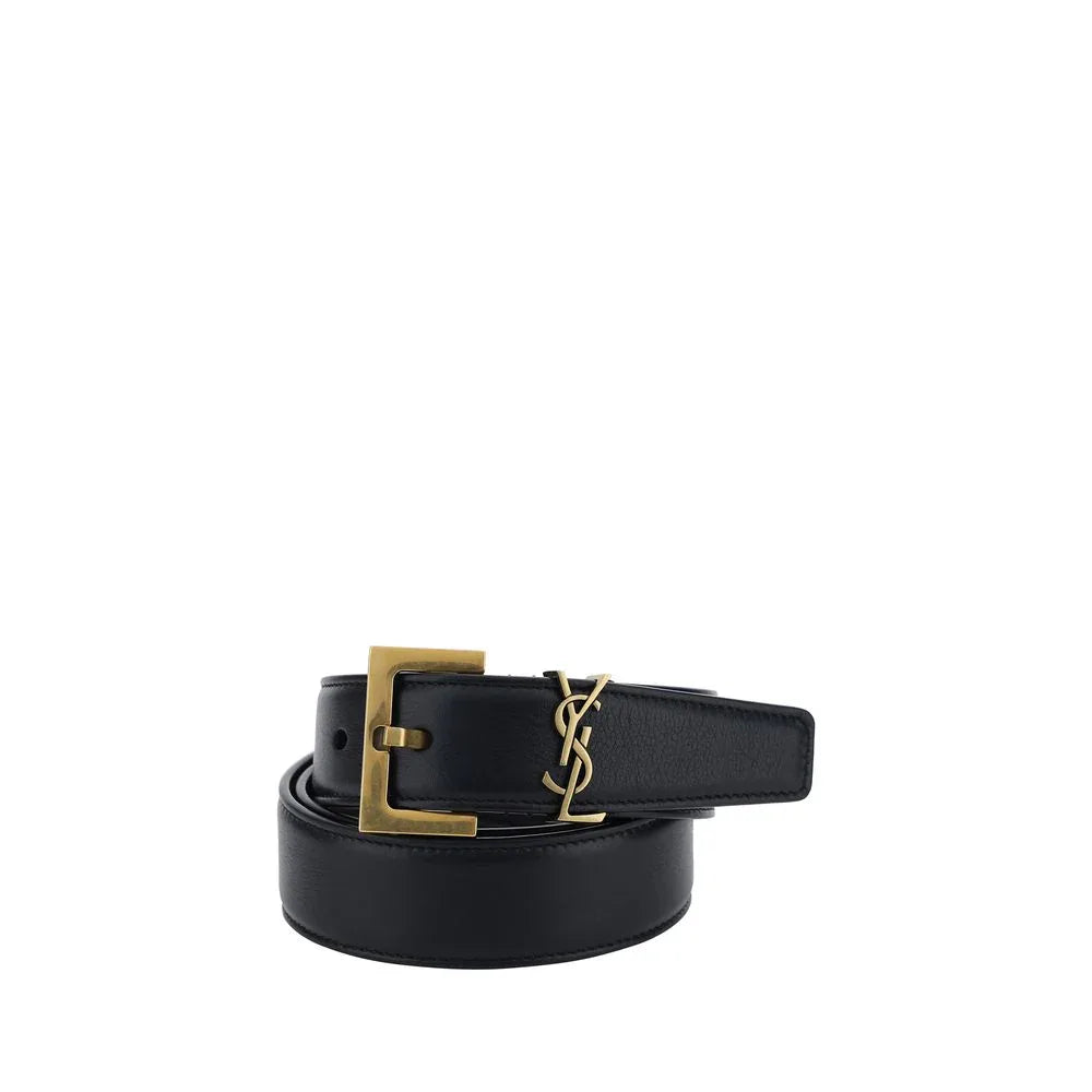 Saint Laurent Black Calf Leather Bos Taurus Regular Belt - Zeiniez