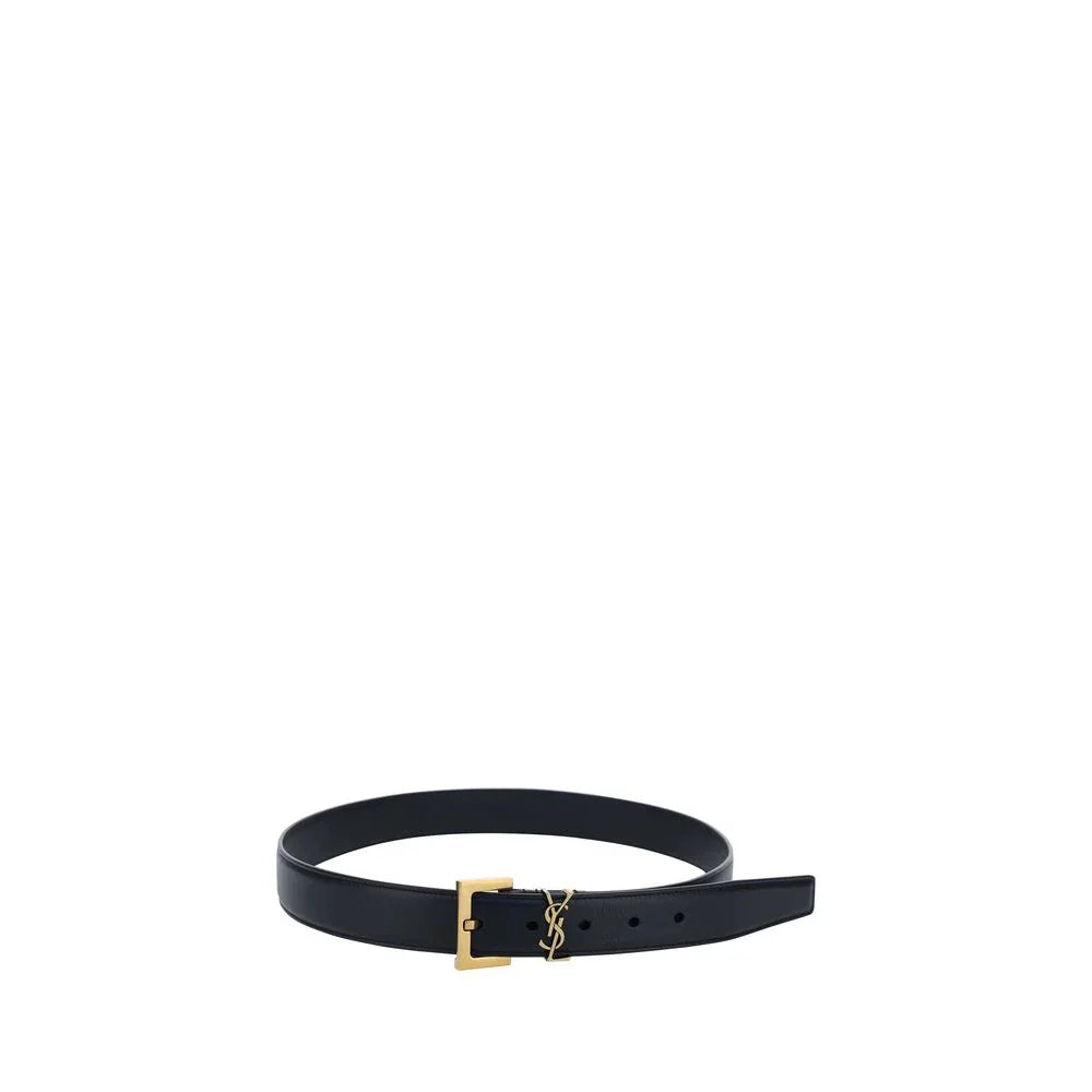 Saint Laurent Black Calf Leather Bos Taurus Regular Belt - Zeiniez