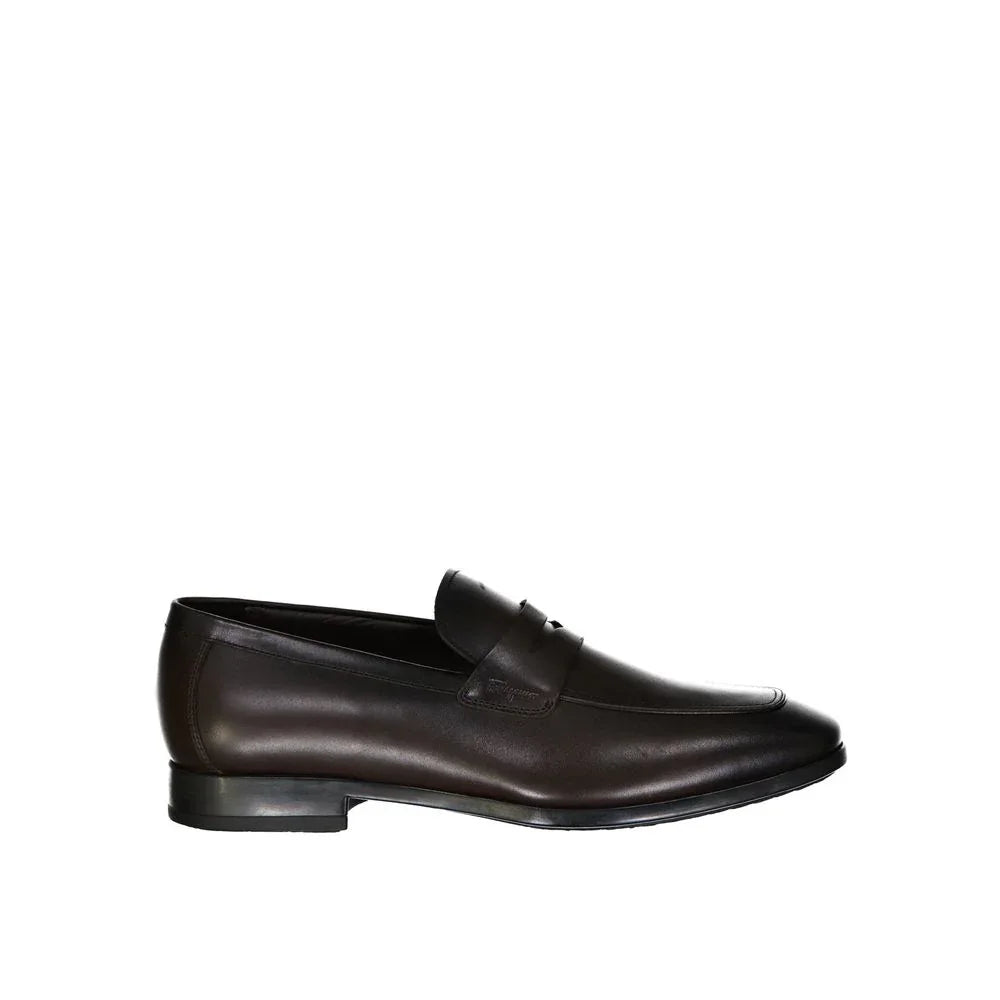 Salvatore Ferragamo Brown Leather Slip-On Loafers - Zeiniez