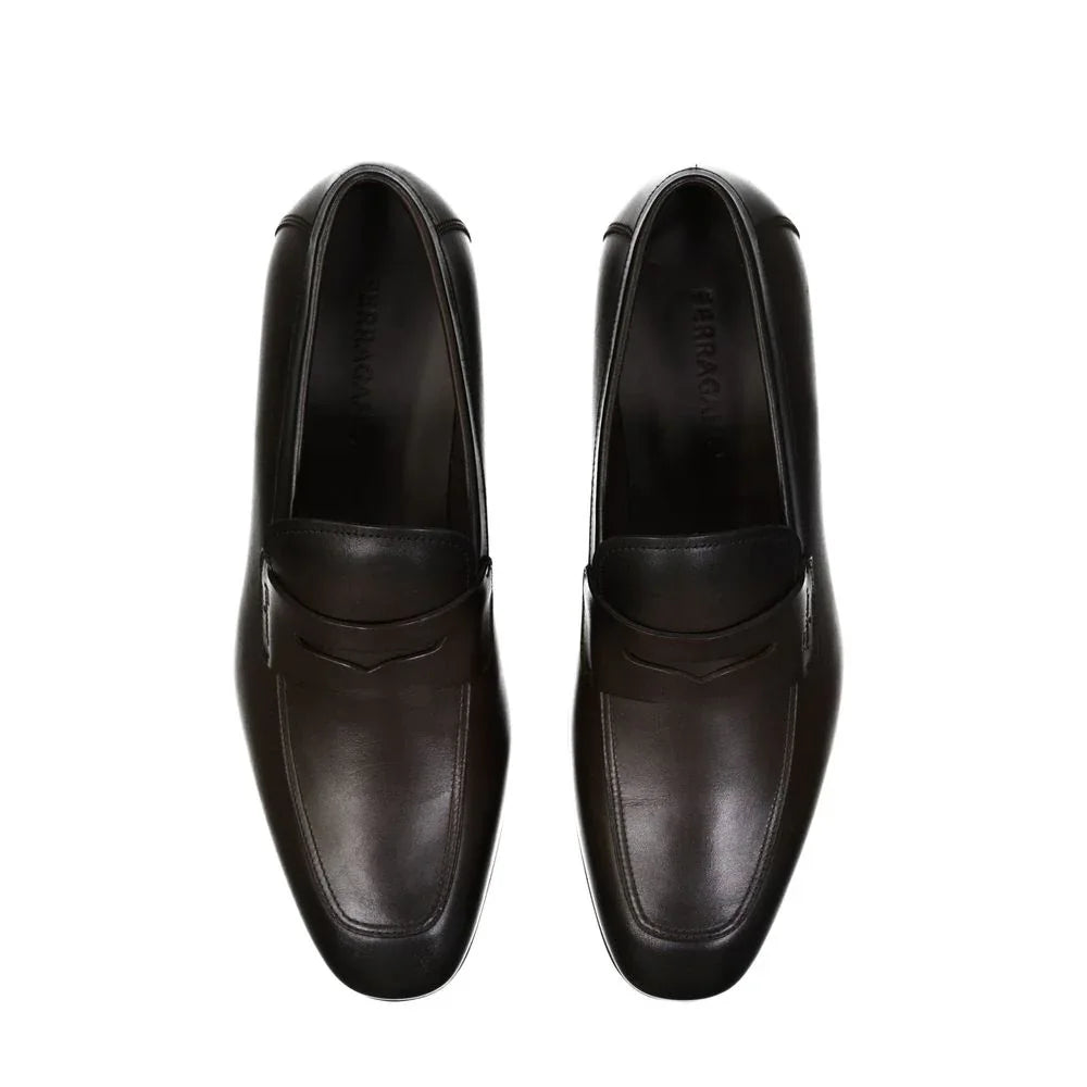 Salvatore Ferragamo Brown Leather Slip-On Loafers - Zeiniez
