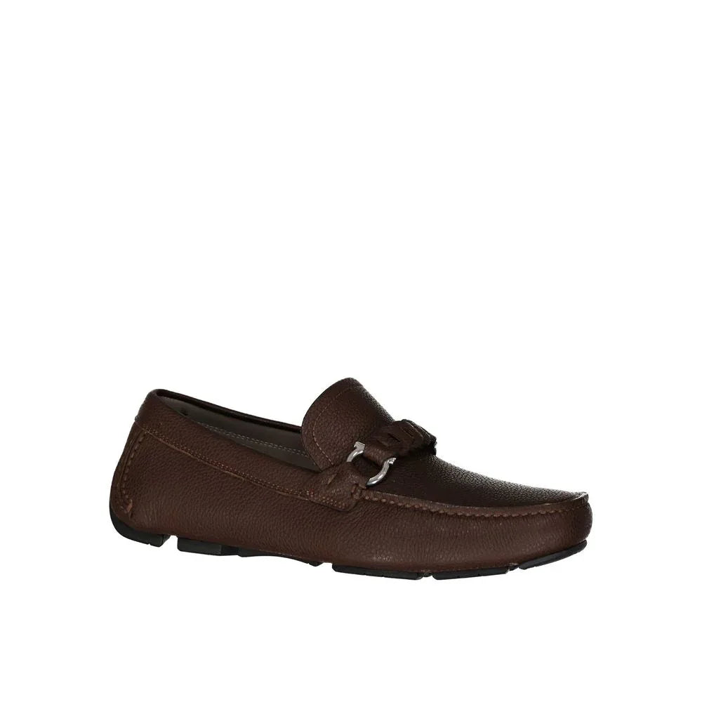 Salvatore Ferragamo Brown Calfskin Slip-On Loafers - Zeiniez