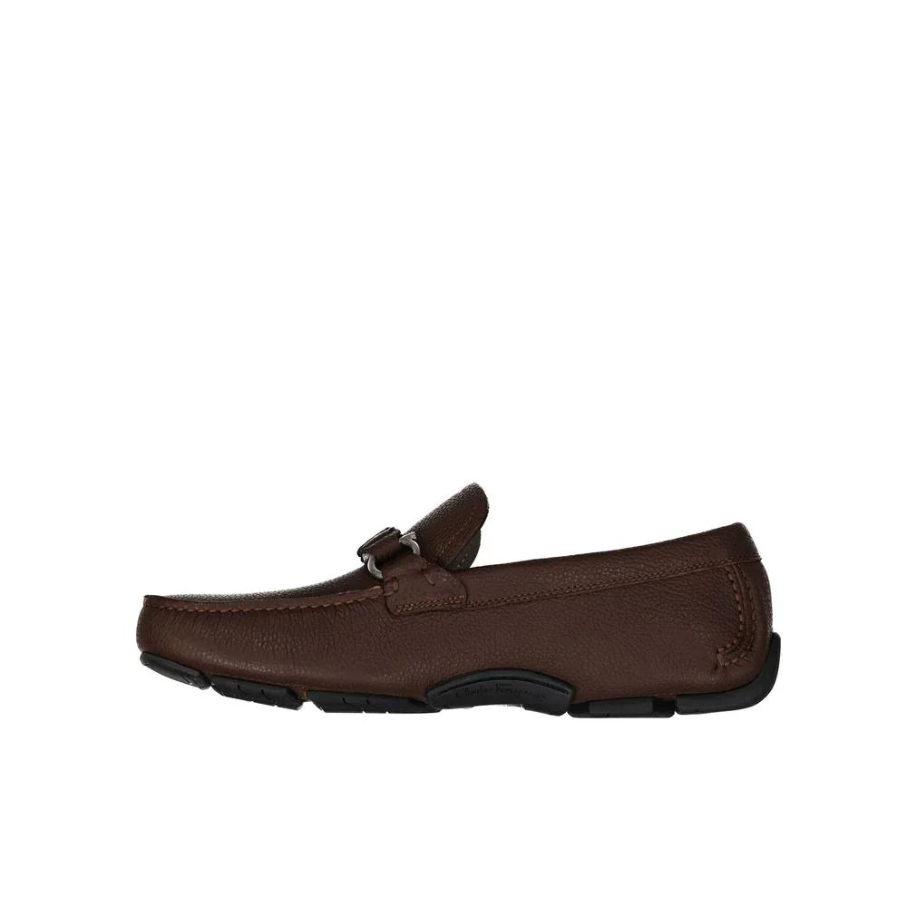 Salvatore Ferragamo Brown Calfskin Slip-On Loafers - Zeiniez