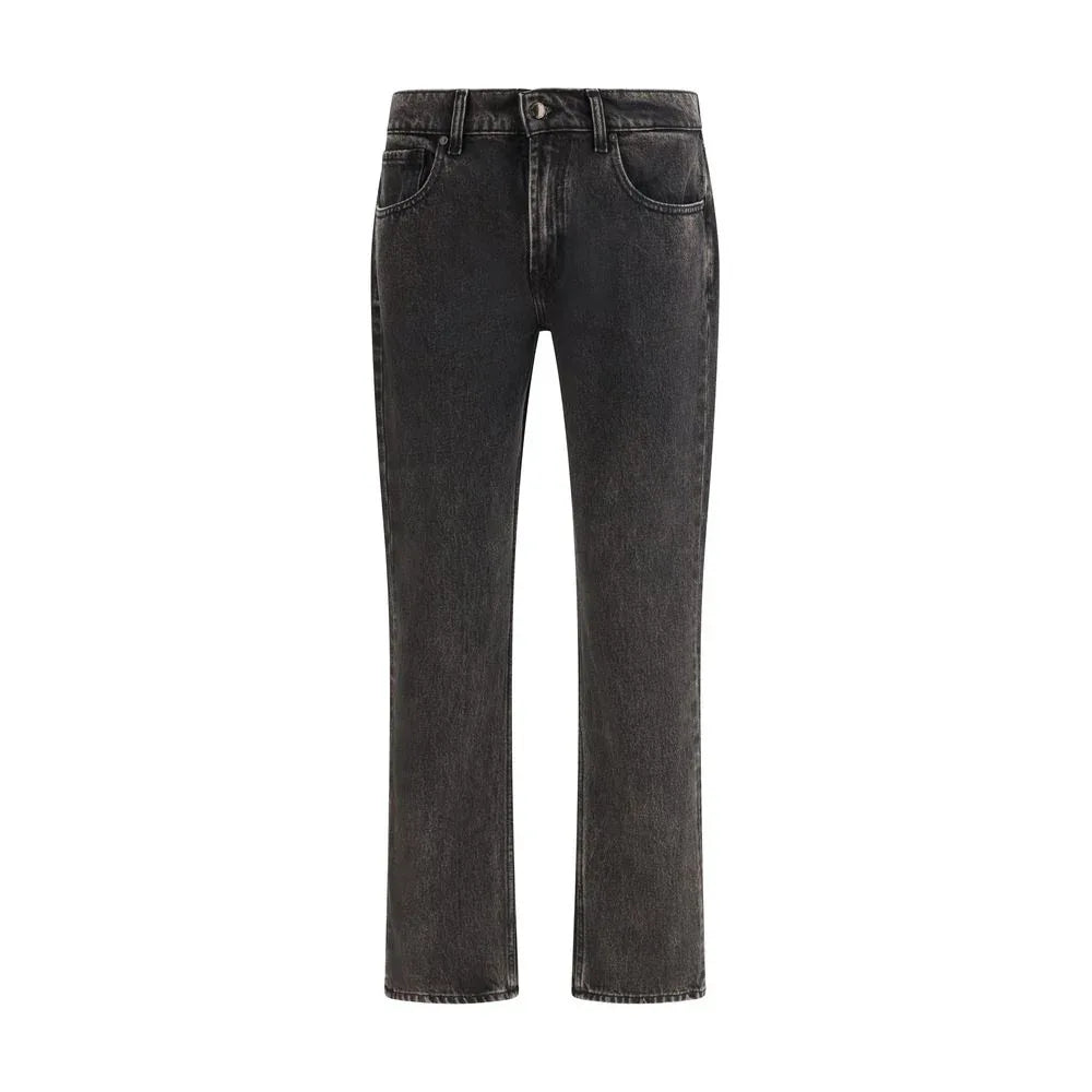 7FOR Black Cotton Straight-Leg Jeans - Zeiniez