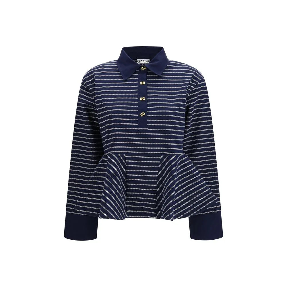Ganni Blue Cotton Polo Shirt - Zeiniez