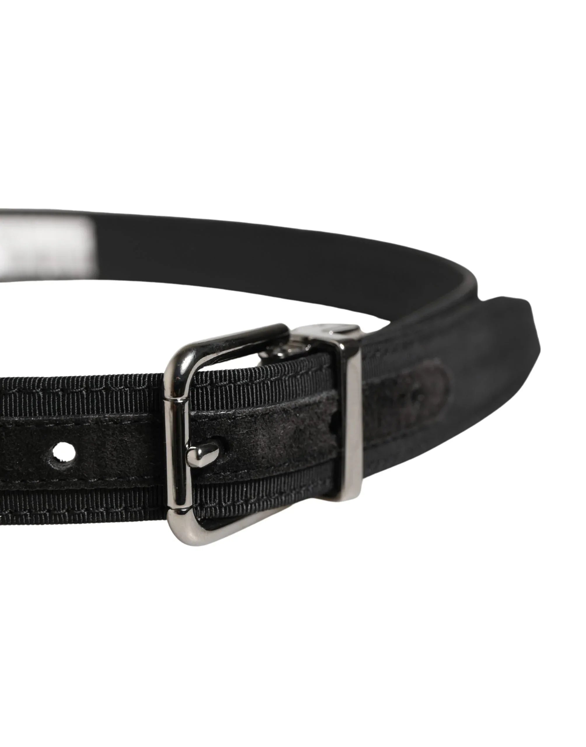 Dolce & Gabbana Men Black Viscose Leather Metal Buckle Belt - Zeiniez