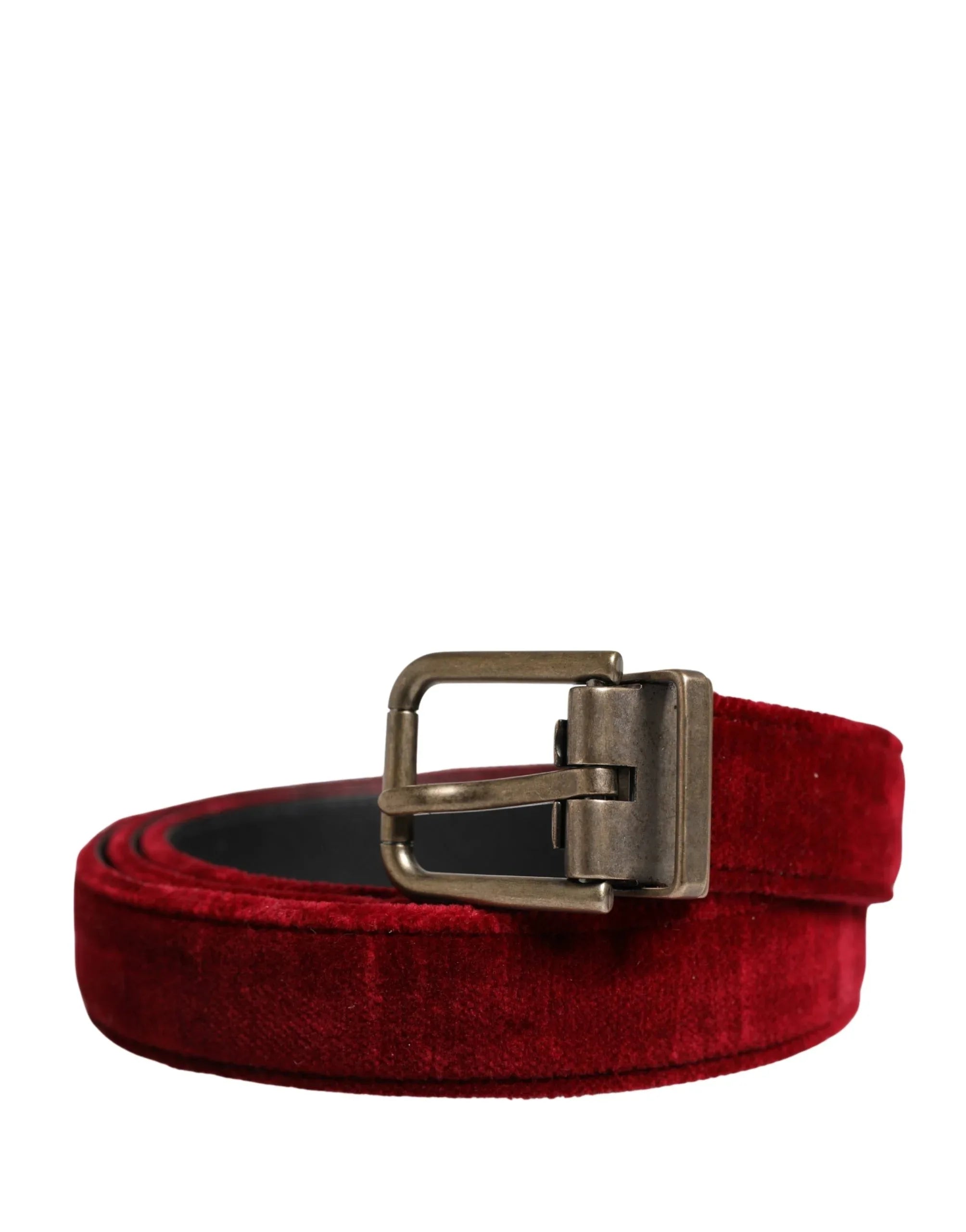 Dolce & Gabbana Men Burgundy Velvet Cotton Metal Buckle Belt - Zeiniez
