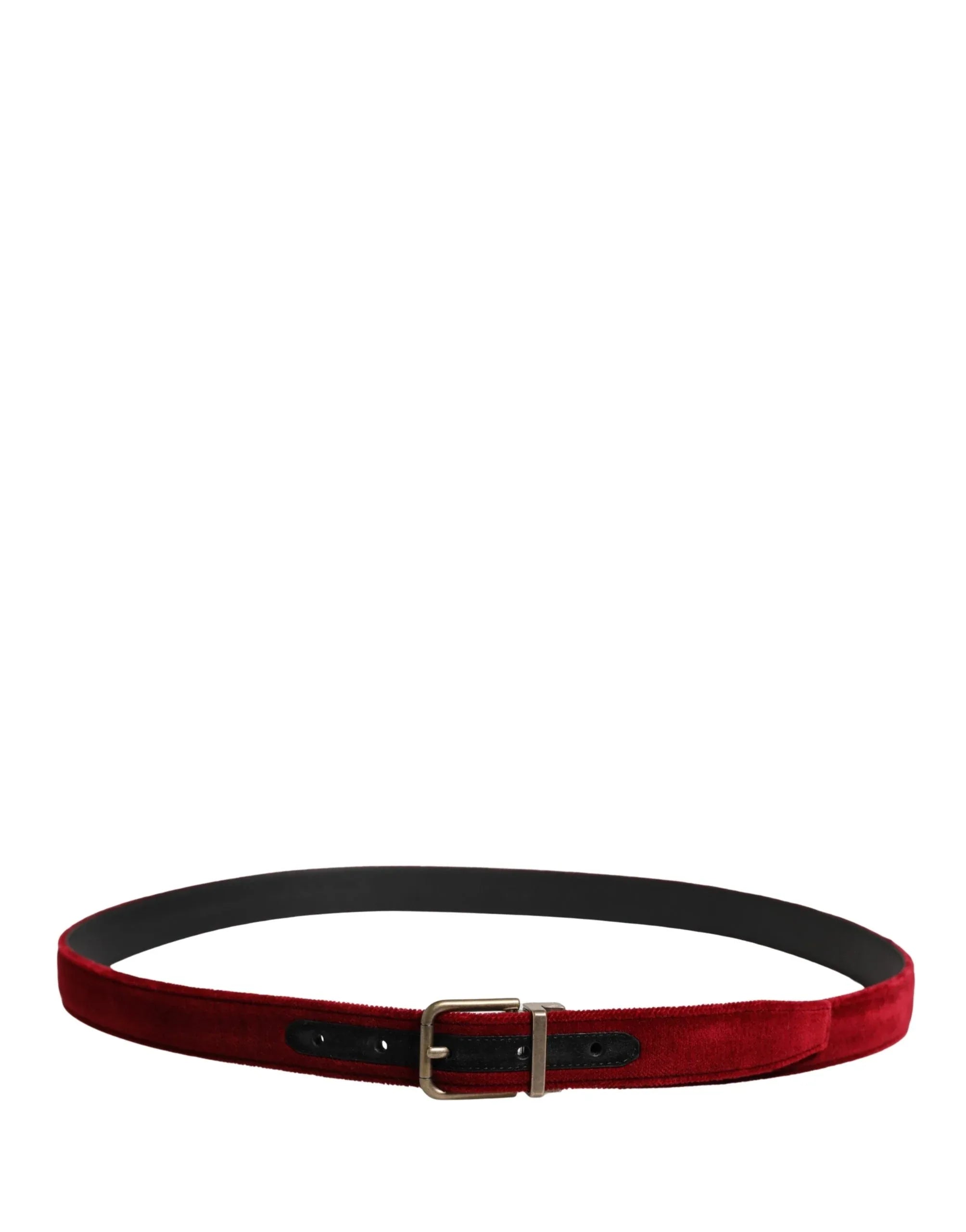 Dolce & Gabbana Men Burgundy Velvet Cotton Metal Buckle Belt - Zeiniez